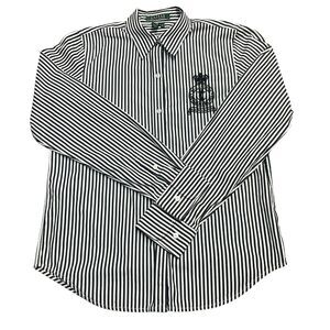 Lauren Ralph Lauren Womens XS Black White Stripe Cotton Button Down Shirt Crest